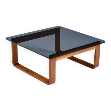 Table d'appoint, table basse carrée en teck et verre Frank Lowen pour Tessa T4, années 1970