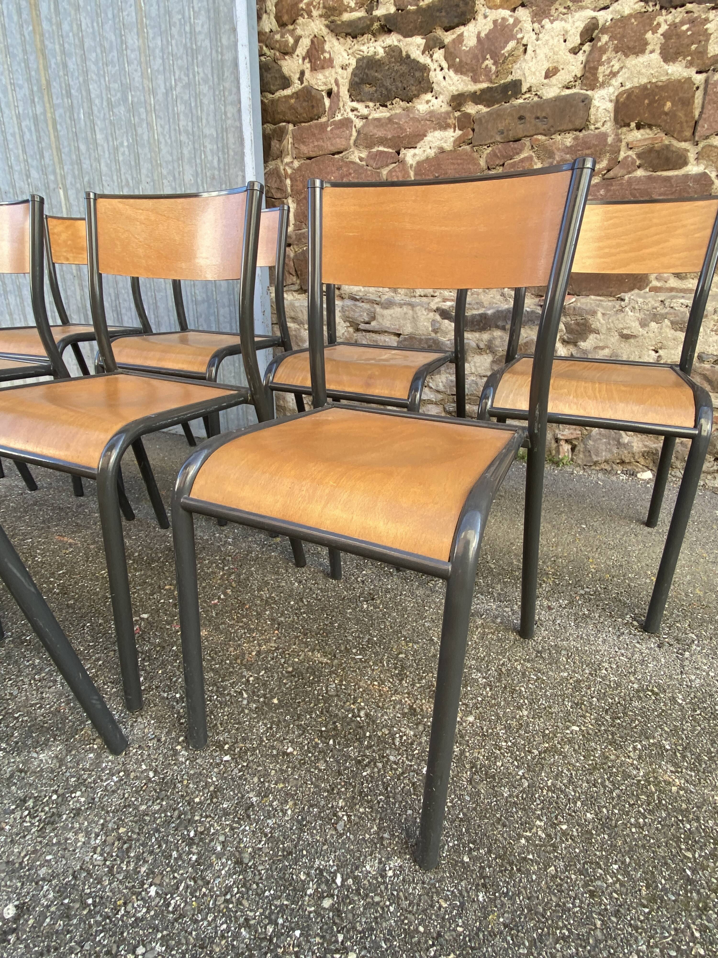 Lot de 8 chaises industrielles école  vintage collectivités mullca delagrav