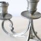 Duo of tin candlesticks, 3 lights, Gothic motifs, vintage