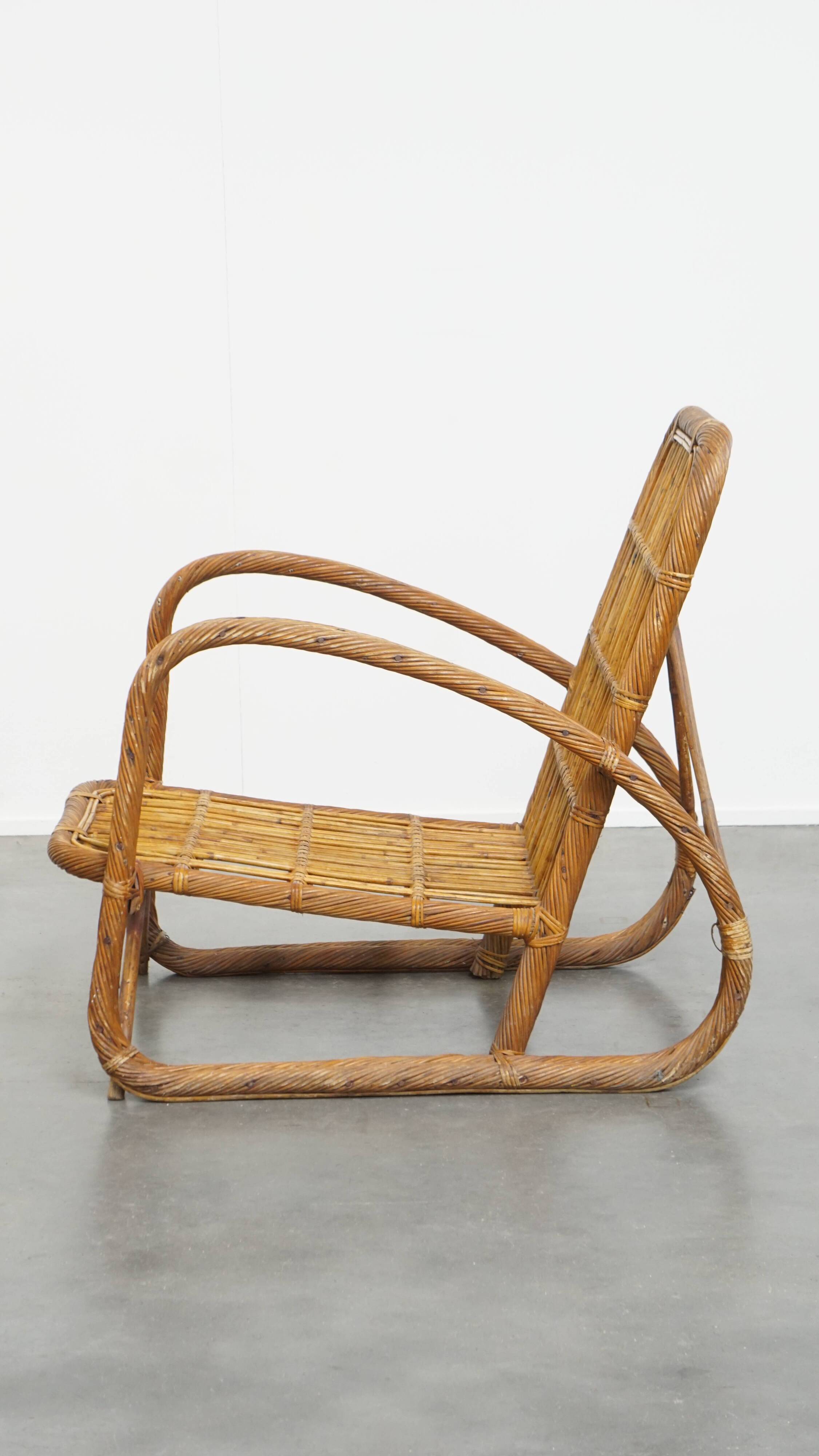 French Rattan Vintage Design Armchair from the 1950s