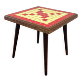 Vintage wooden side table with ceramic/tiled top.