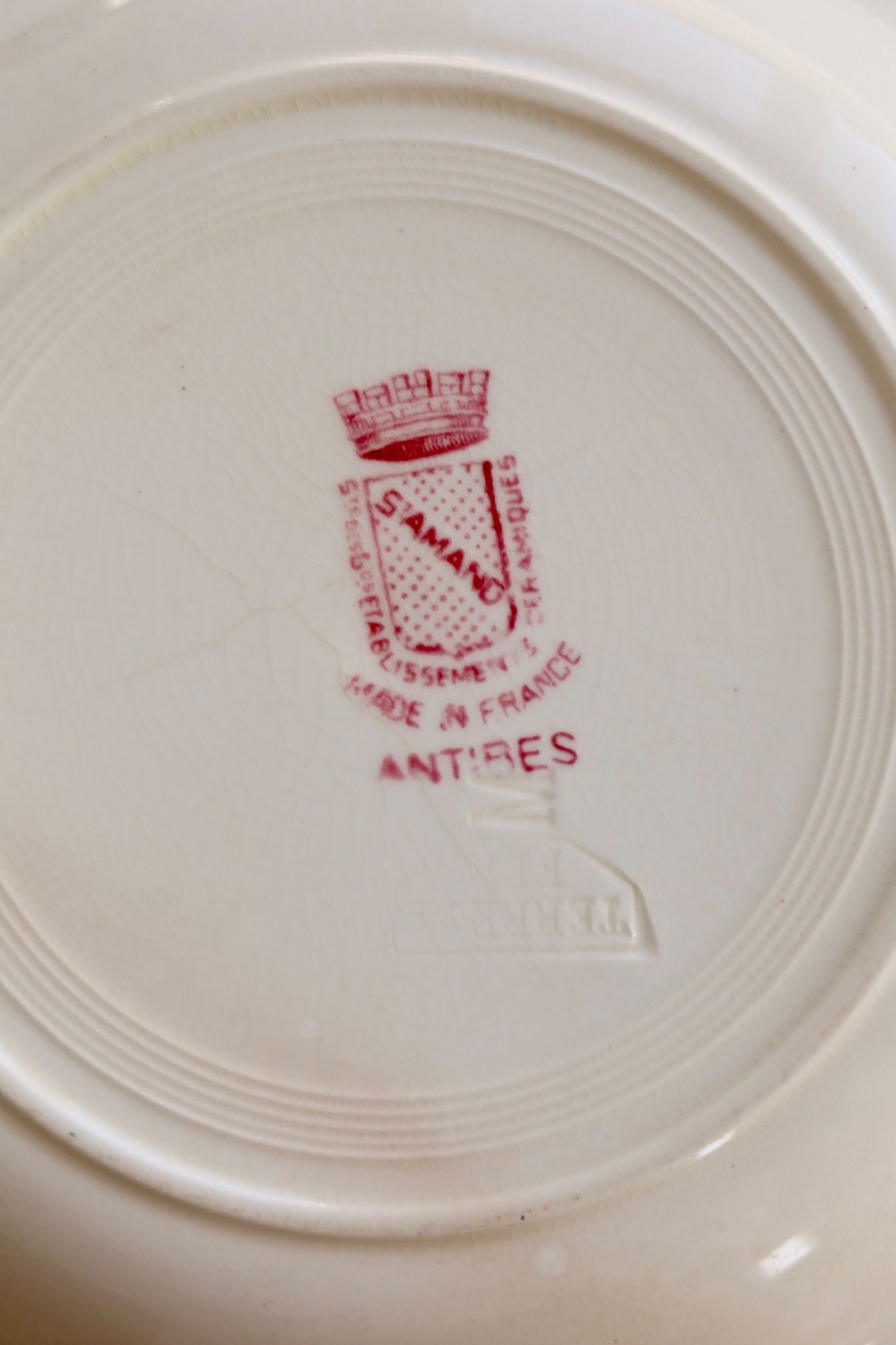 Vintage hollow plate from Saint-Amand, ironstone, Antibes design.