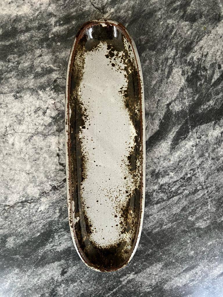 large fish serving dish in enamelled and signed stoneware ceramic, 1960