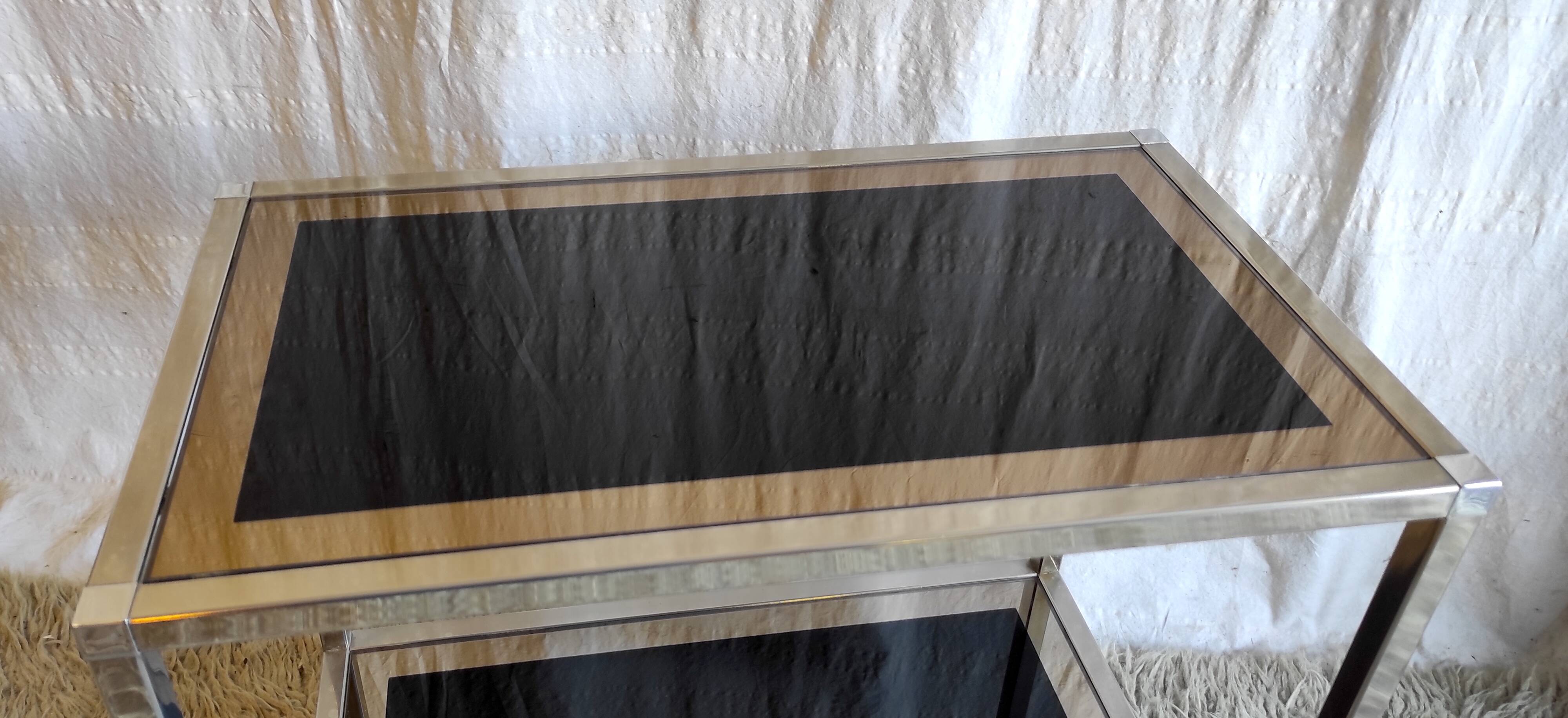 Chrome/gold metal and black/gold glass console - 70s/80s