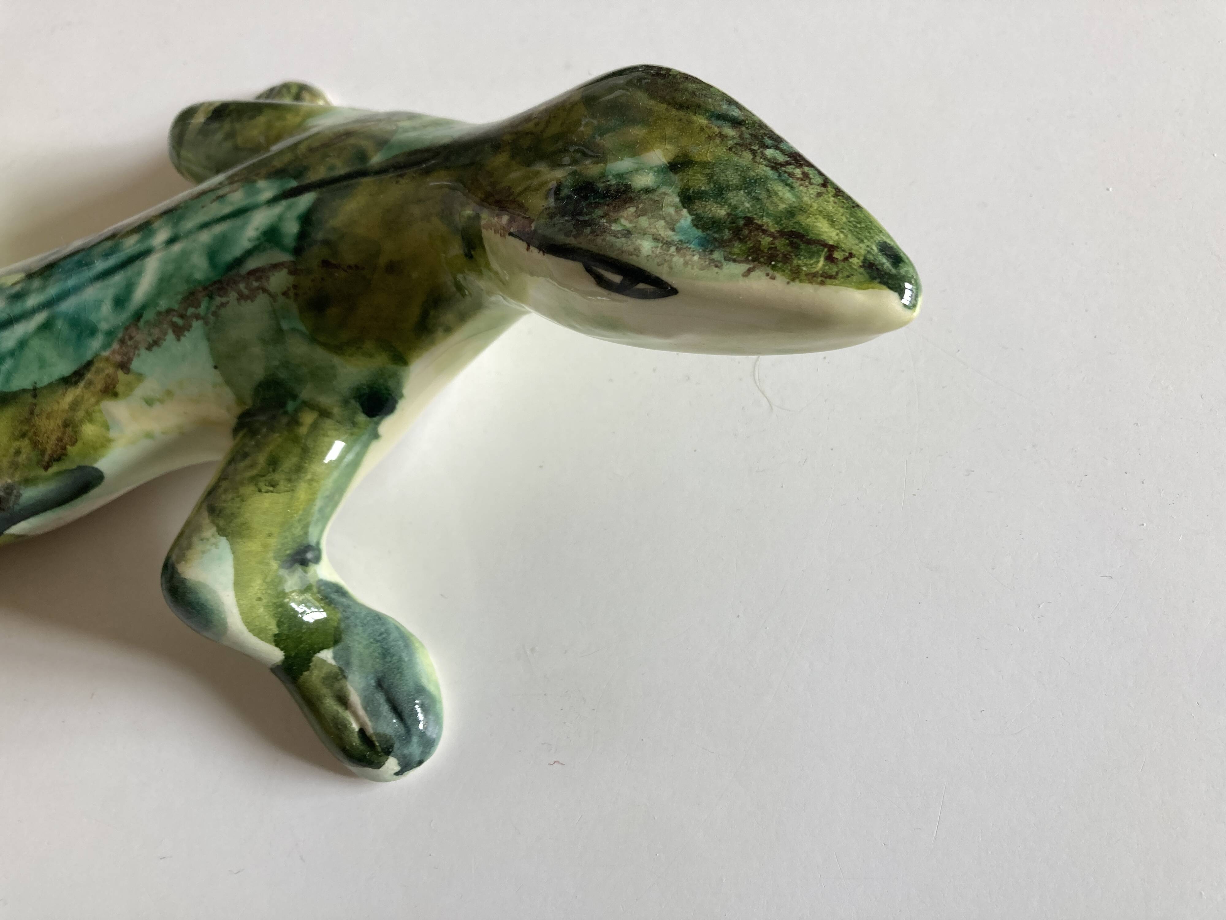 Provence 1970 XXL lizard in green glazed stoneware