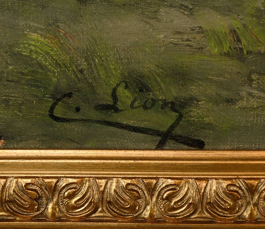 Oil on canvas "Mountain Landscape", signed C. Lion – Late 19th century