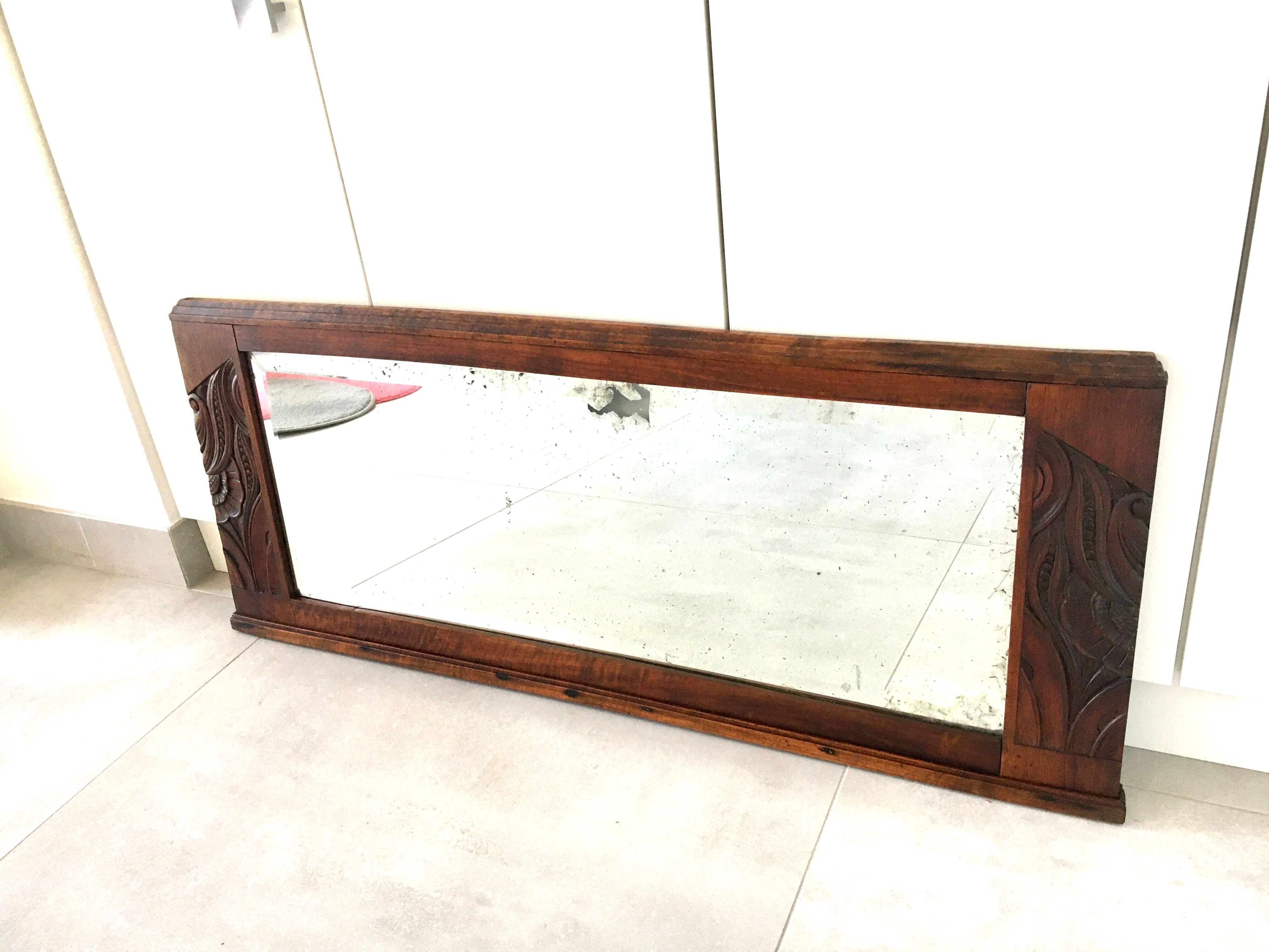 Large vintage mirror 40s oak frame 103x42cm