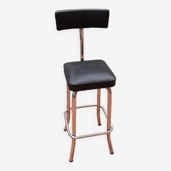 Industrial stool skaï & chromed metal 60s