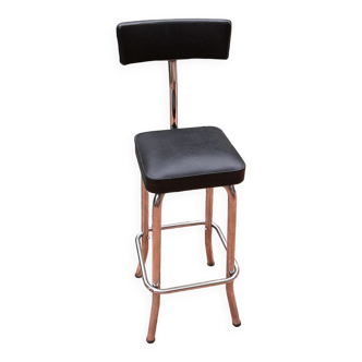 Tabouret industriel skaï & Métal chromé Années 60