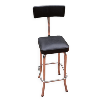 Industrial stool skaï & chromed metal 60s