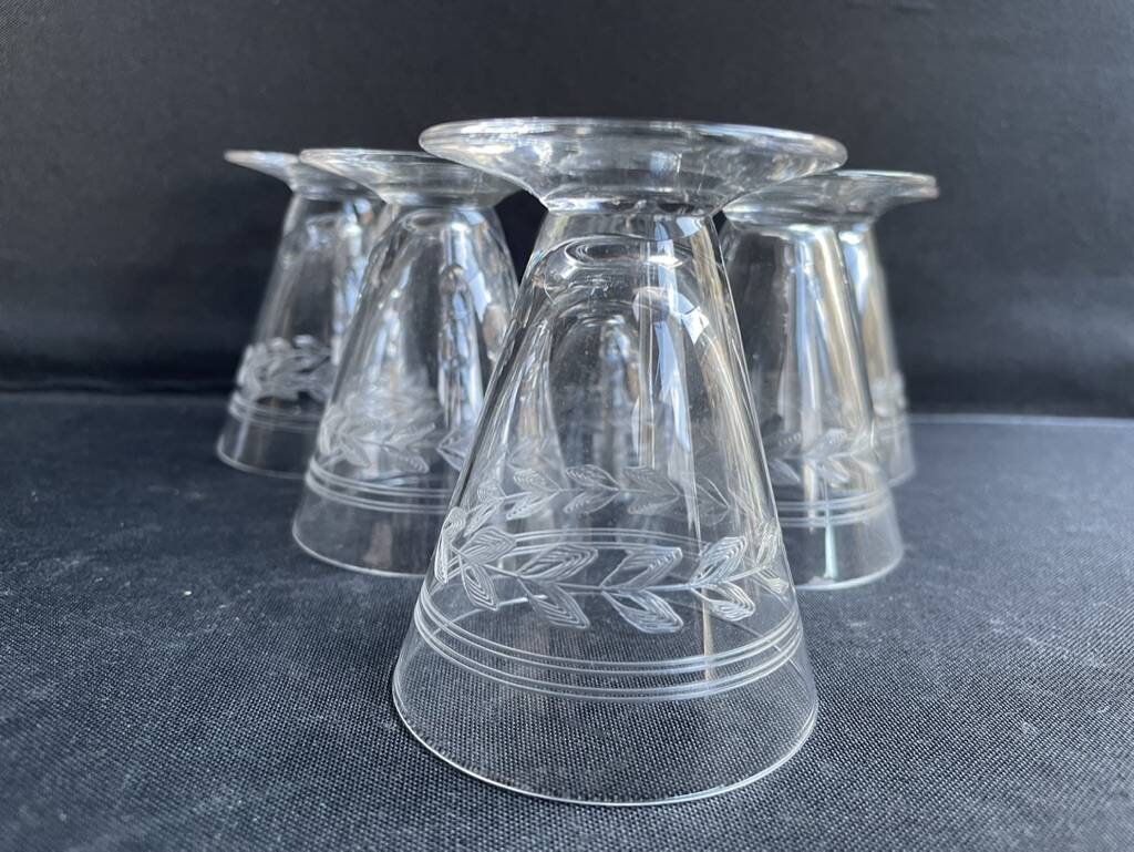 6 port glasses – guilloché crystal – art deco