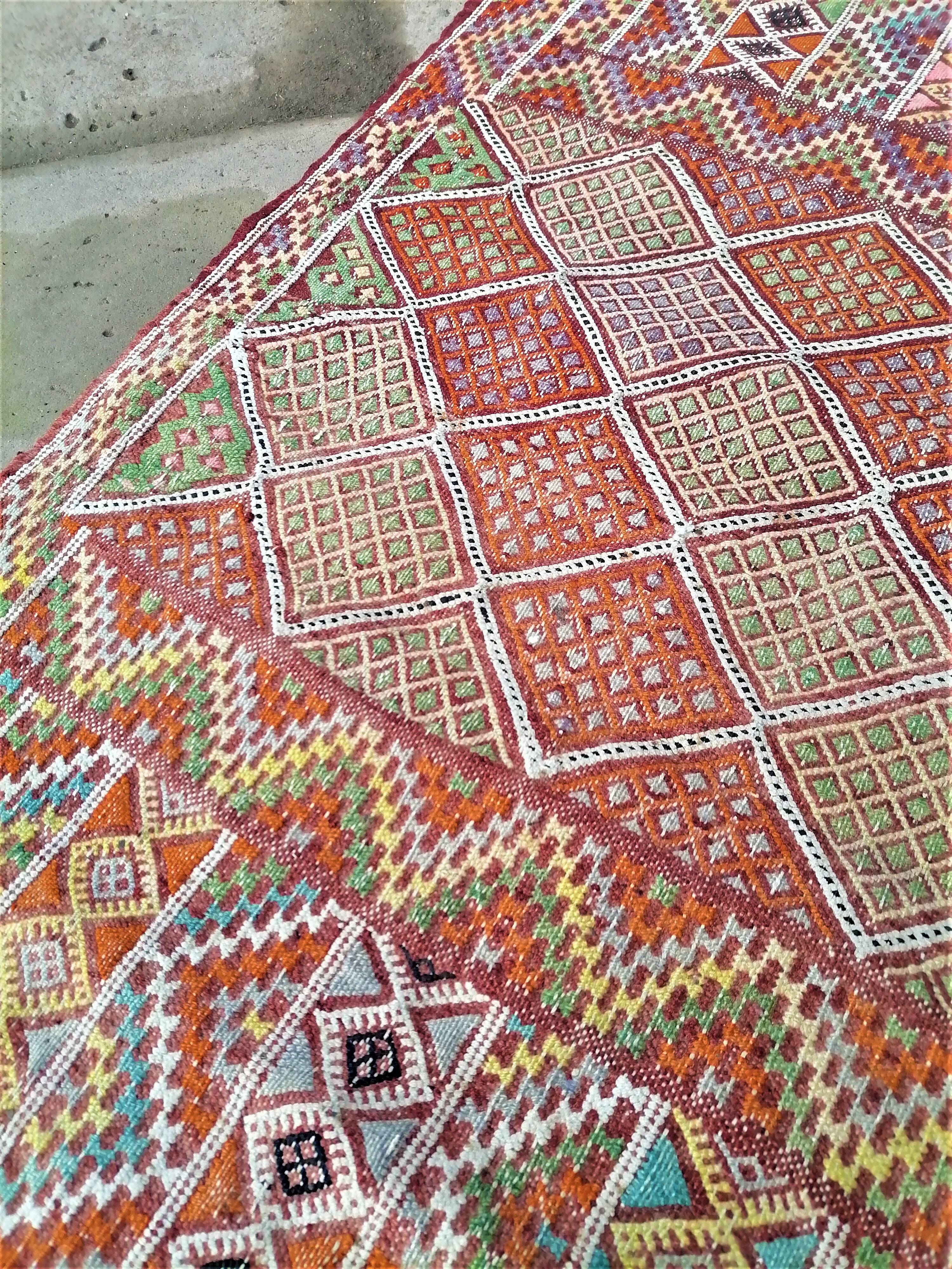 Old kilim handmade wool oriental rug - 150 x 81cm