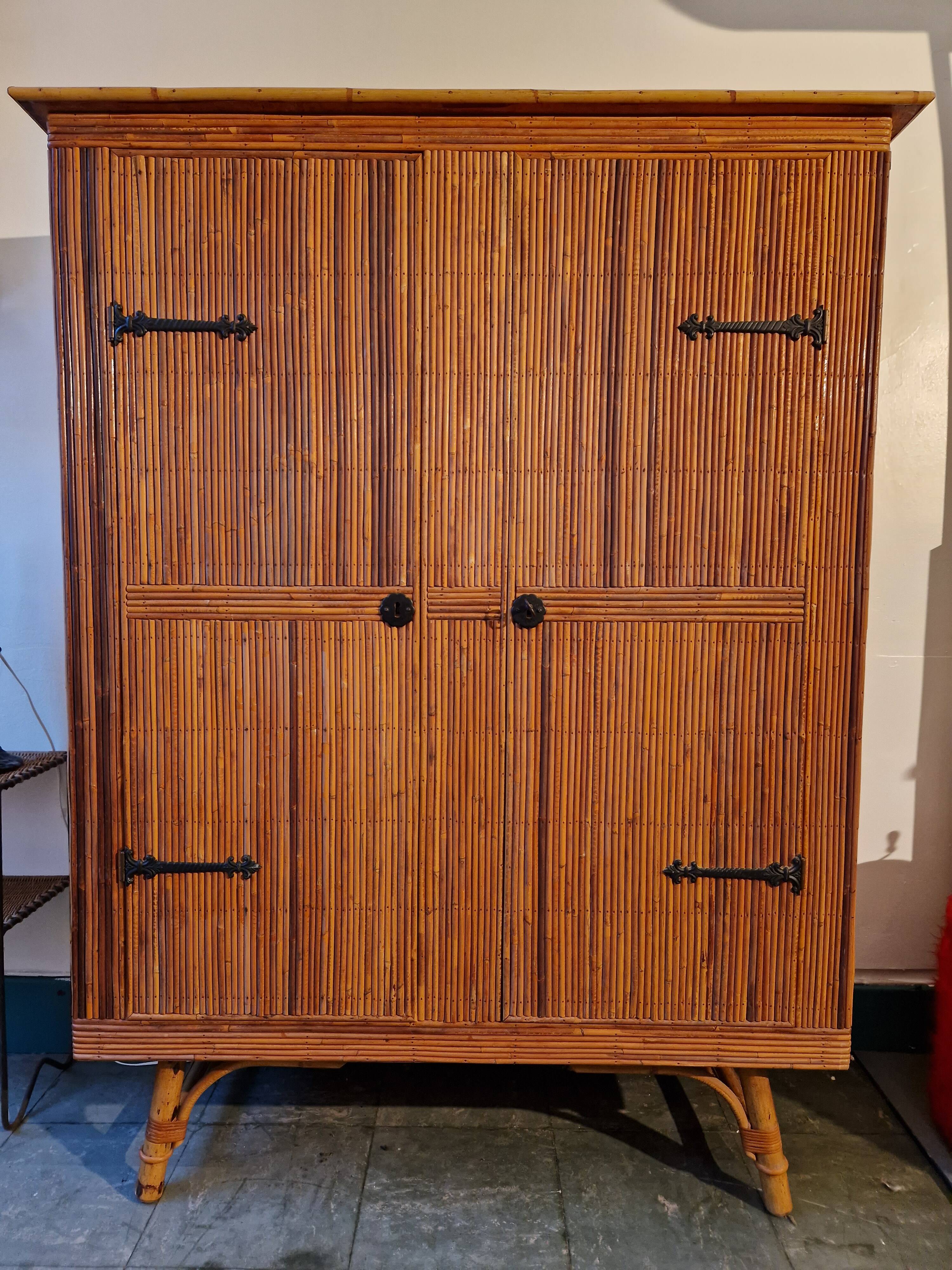 Wicker rattan bamboo wardrobe 1950 1960