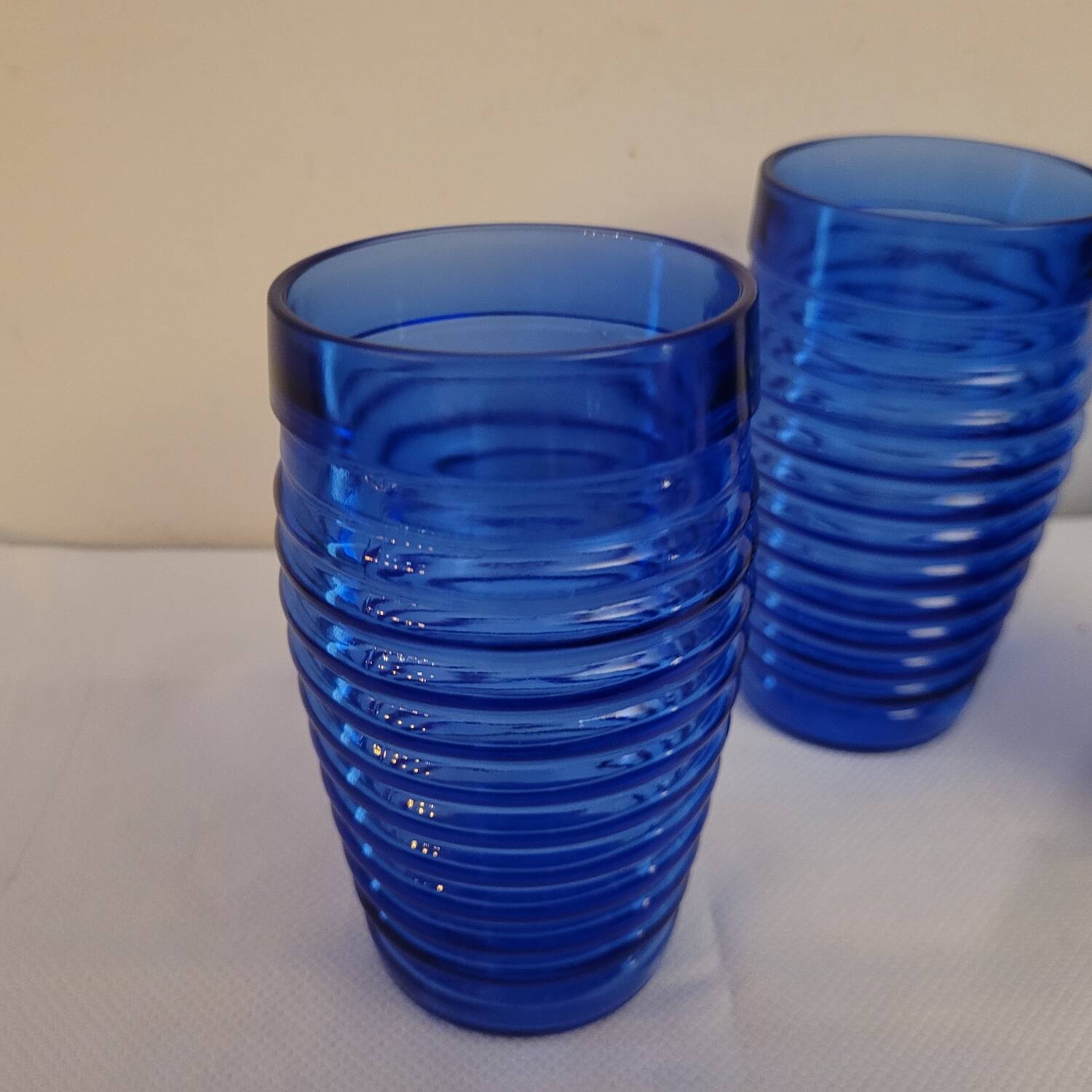 4 cobalt blue glasses – industrial moulded glass – 1970s