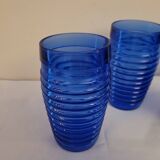 4 cobalt blue glasses – industrial moulded glass – 1970s