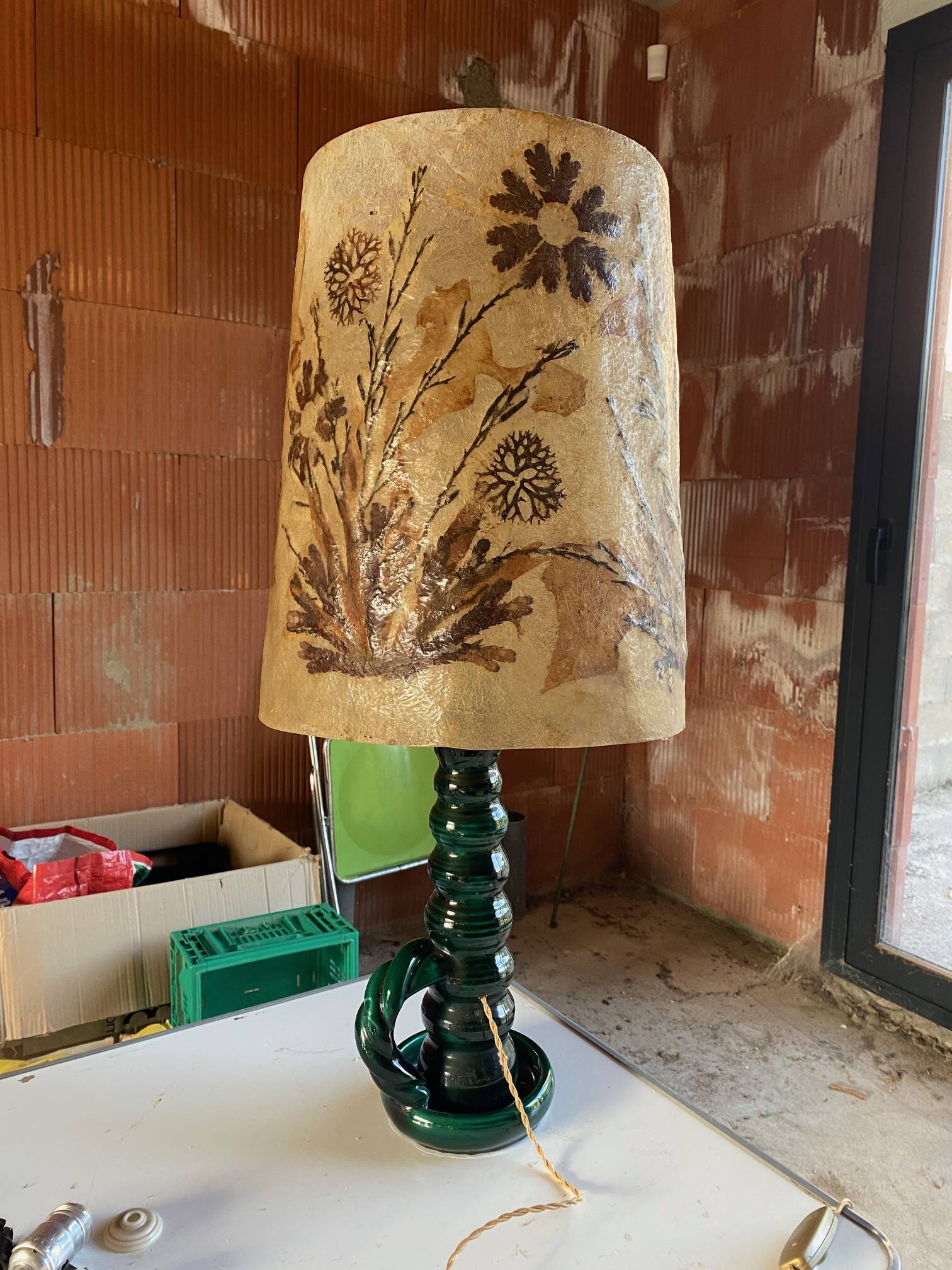 Vintage table lamp with herbarium shade