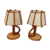 Pair of rattan and bamboo bedside lamps very good condition