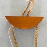 Scandinavian design chandelier pendant, rope, opaline and pine, from the 1980s