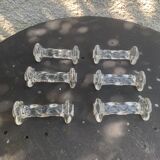 6 transparent glass knife holders, flower shape, antique twists