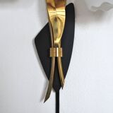 Applique murale scandinave organique à deux bras, laiton et opaline, années 1940-1950