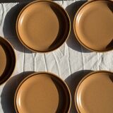 Set of 11 small dessert plates in brown-striped stoneware from Sarreguemines.