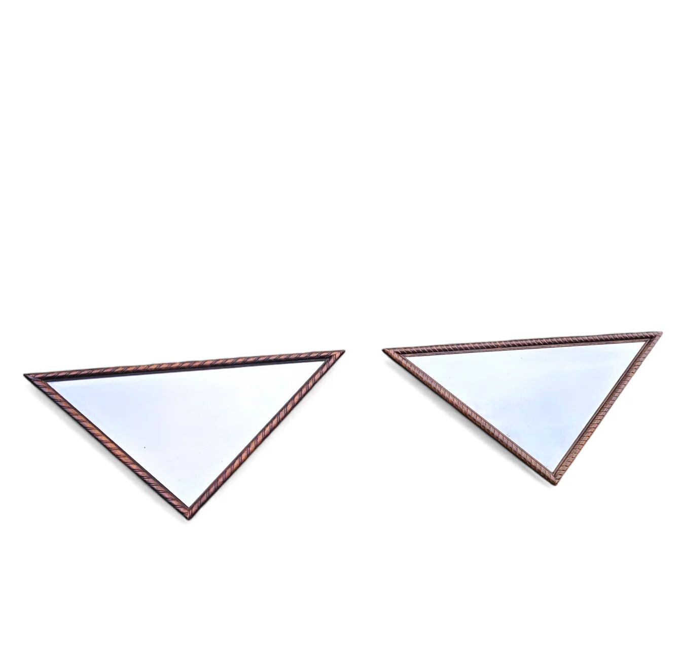 2 x miroirs triangulaires en bois de chêne / bords coupés à facettes
