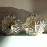 Pair of ice glass and brass wall lights by Limburg / vintage 60s-70s