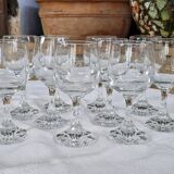Vintage 10 Large Crystal Glasses - Engraved Logo - Cut Stem - Very Heavy