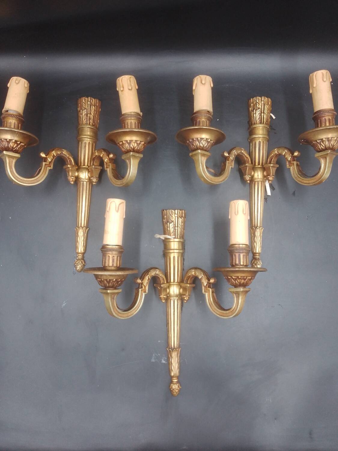 Set of three wall lights With two winding light arms Empire style Standard E14 bulb