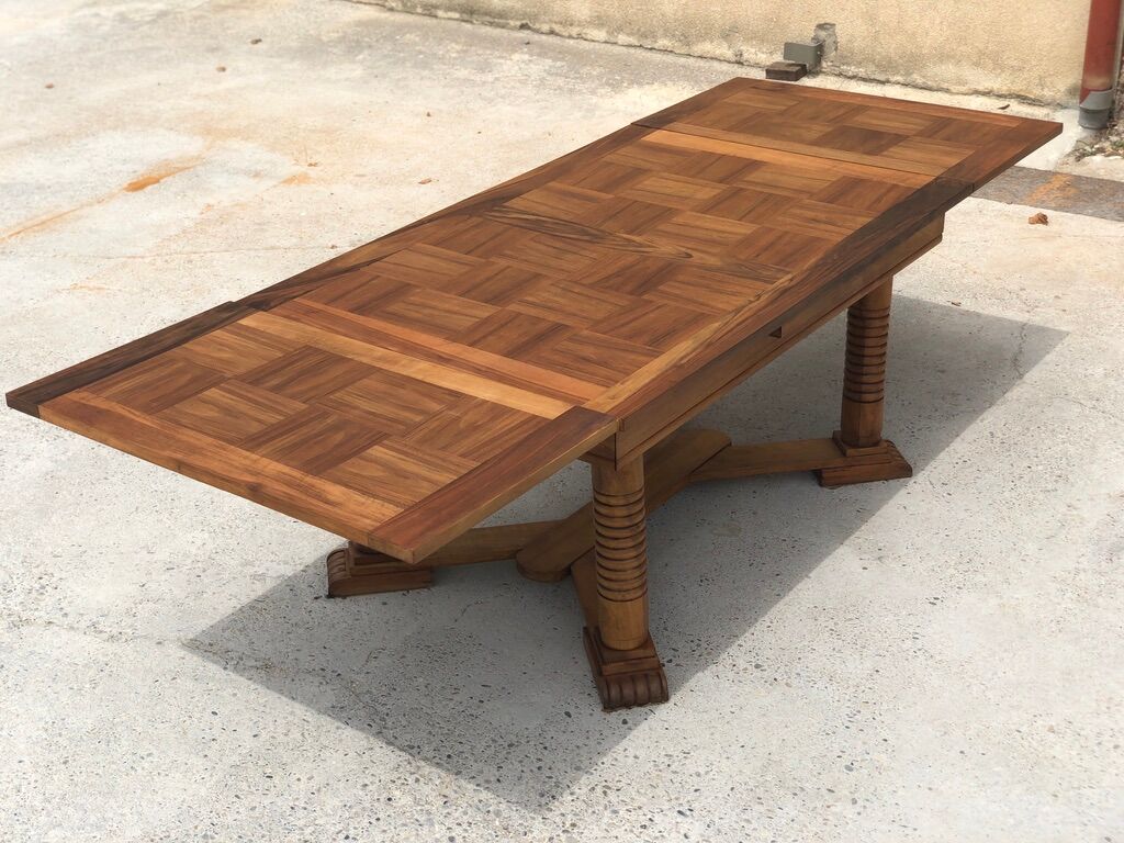 Set table and 4 chairs in walnut 1940