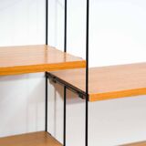 1960s teak wall shelf, manufacturer WHB, eight shelves