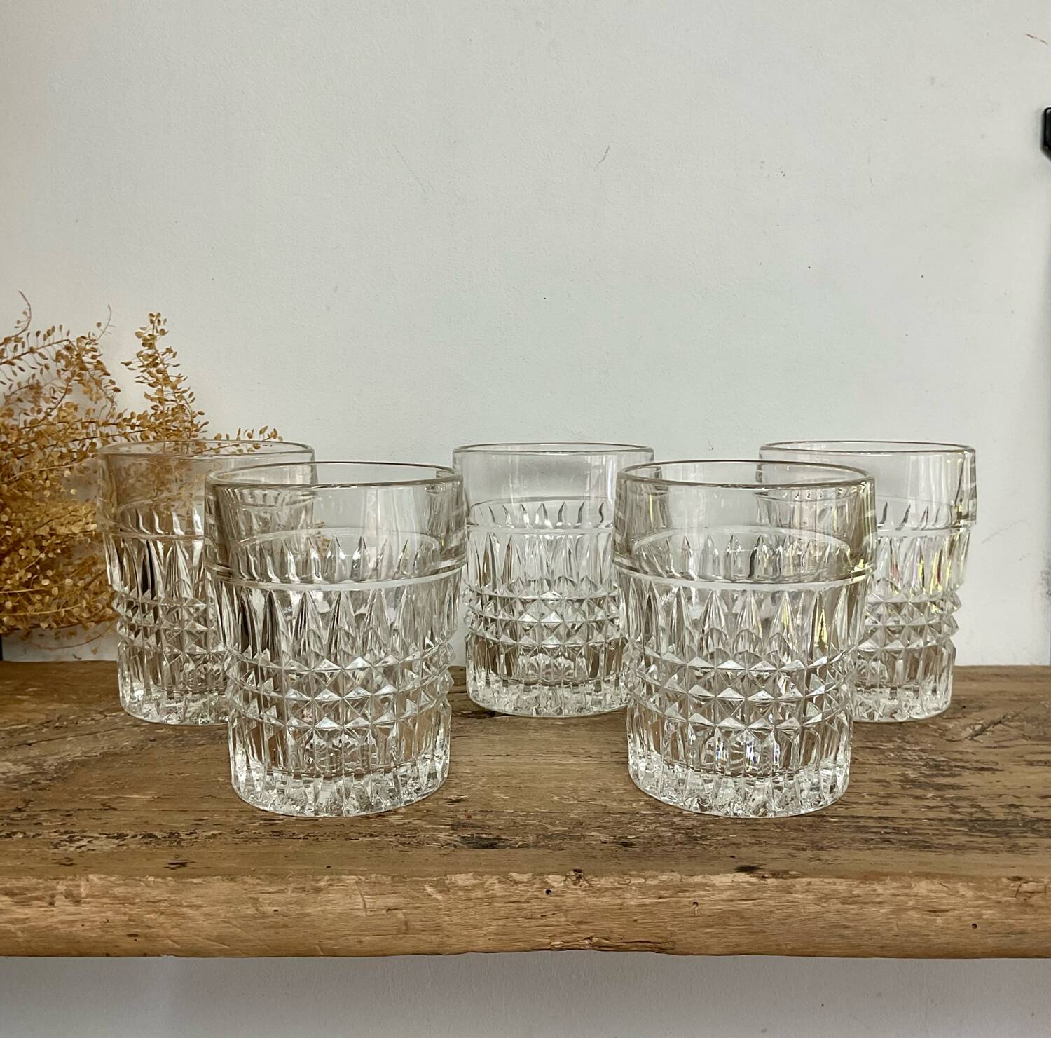 5 vintage whiskey glasses