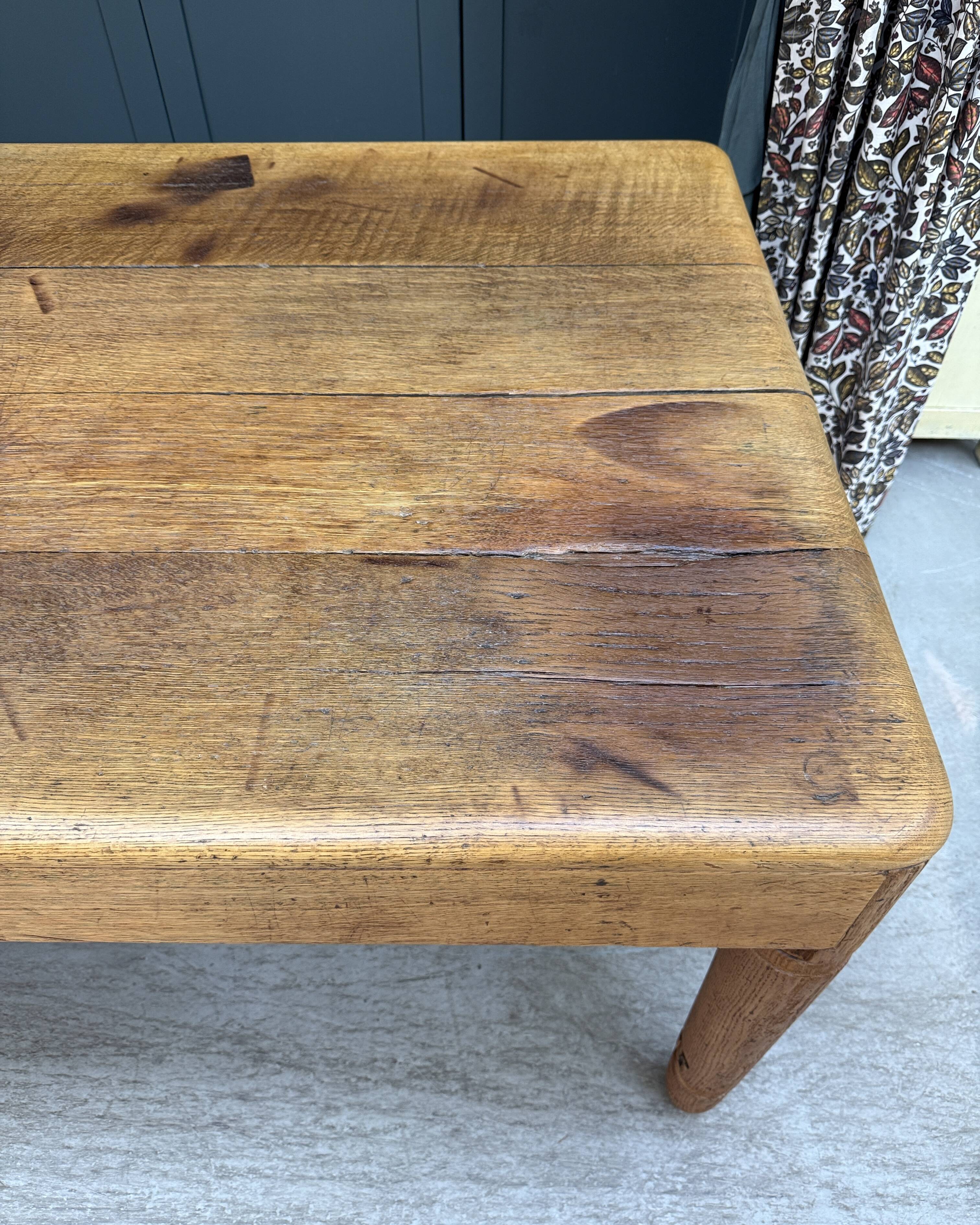 Large antique workshop dining table in solid oak (renovated)