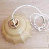 Pendant lamp chandelier, vintage yellow and white glass luminaire, petticoat shape, vintage french