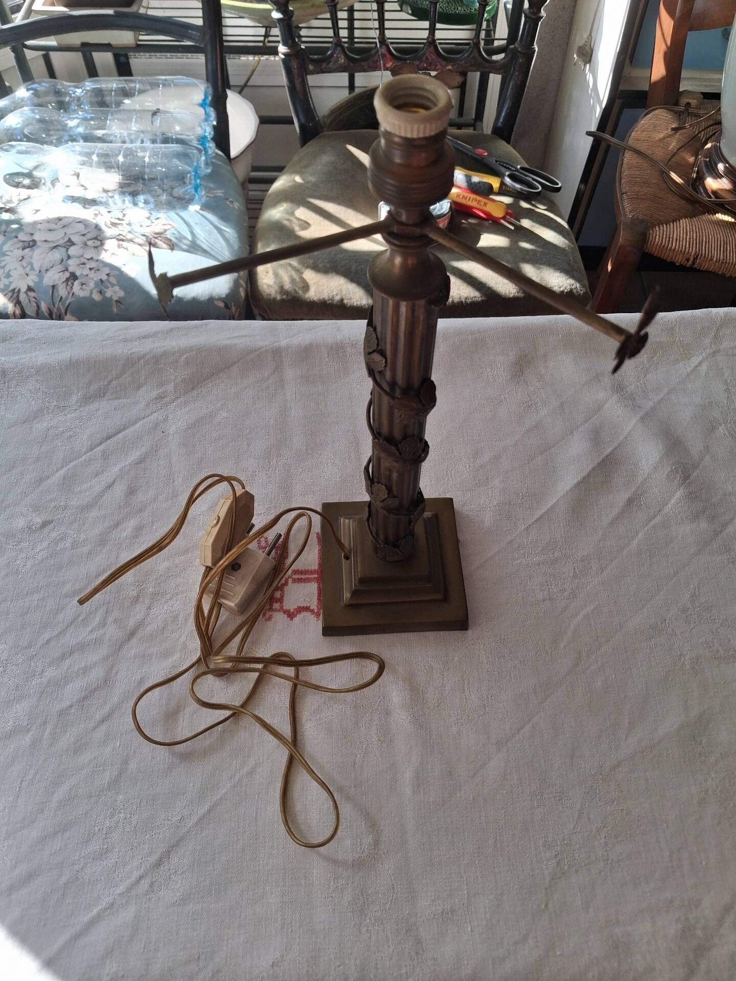 Mushroom lamp in glass paste and bronze Art Nouveau