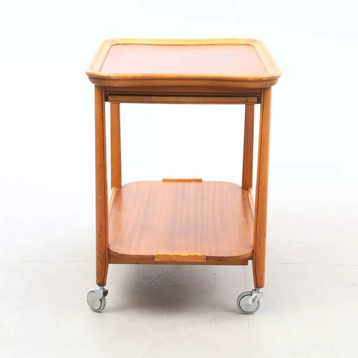 Scandinavian serving table on wheels made of wood and glass, Swedish design 1960.