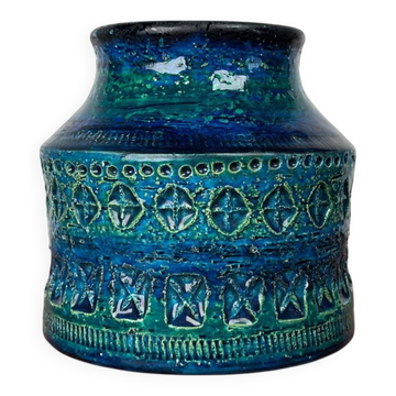 Vase en céramique Rimini Blu de style mid-century moderne par Aldo Londi pour Bitossi, Italie, années 1960.