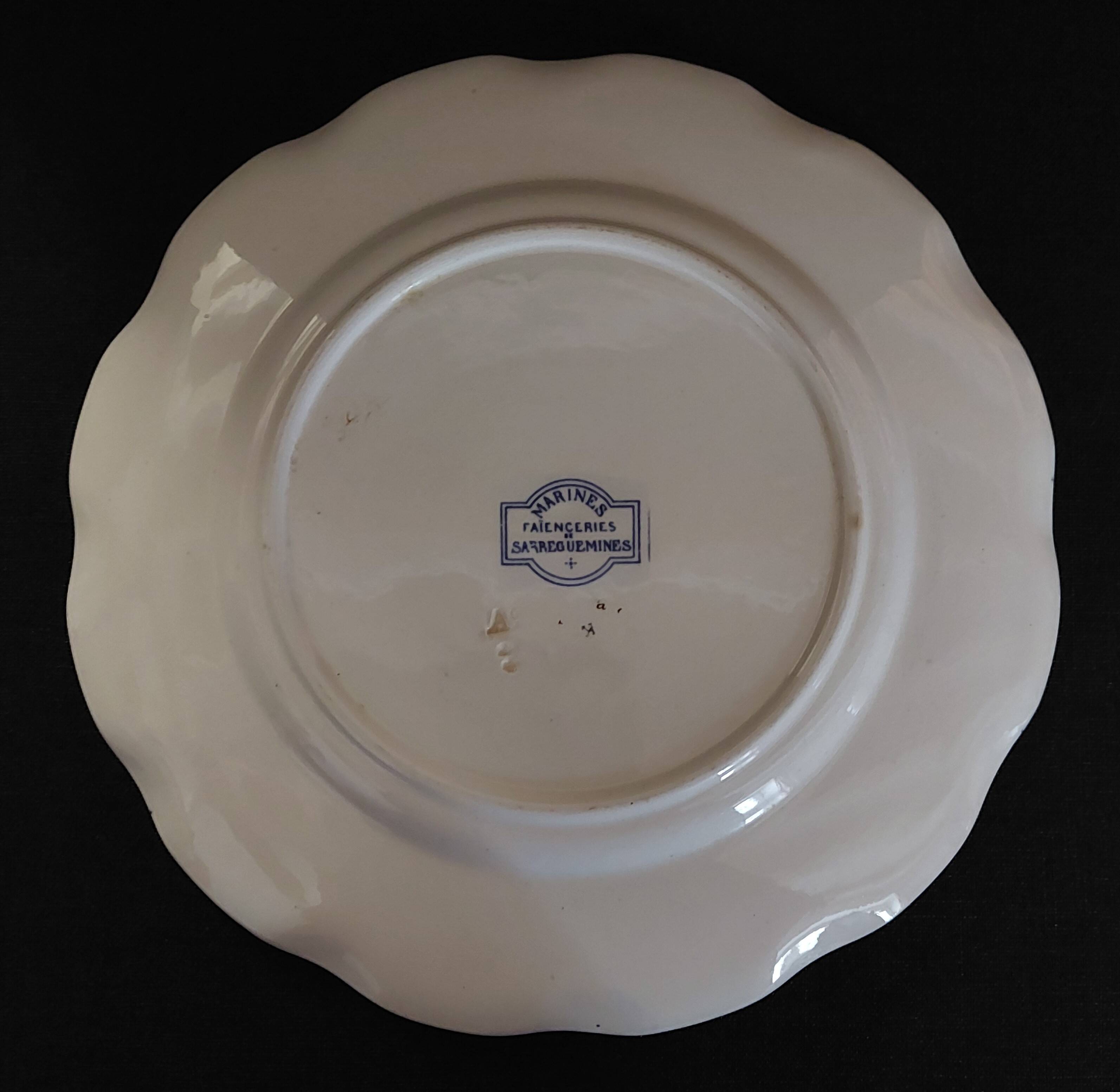 Sarreguemines earthenware plate with Marine decor late 19th century early 20th century