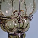 Venetian pendant light in blown glass and wrought metal, mid-20th century