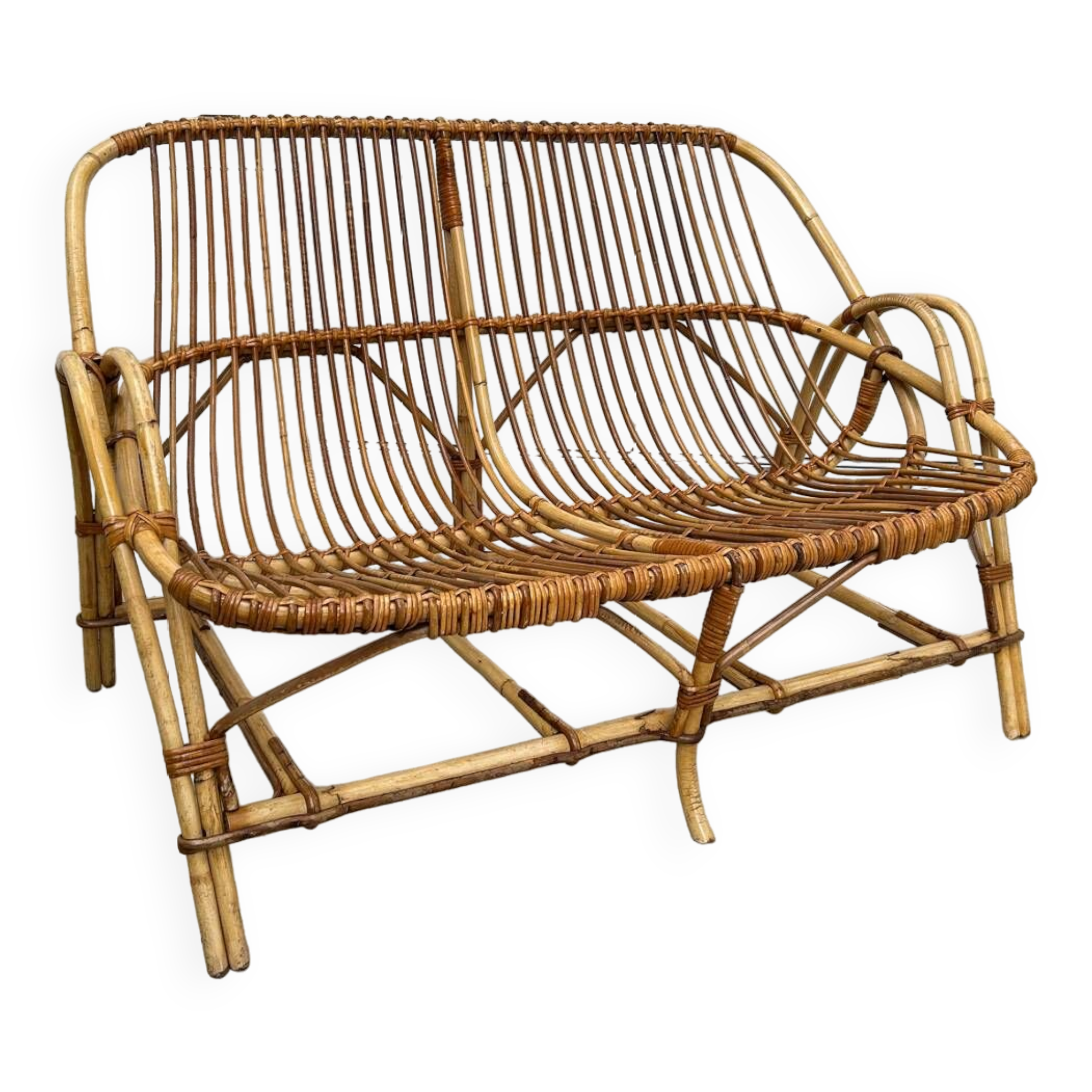 Vintage rattan bench