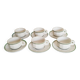 Set of 6 white and green bistro cups, gold rim