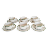 Set of 6 white and green bistro cups, gold rim