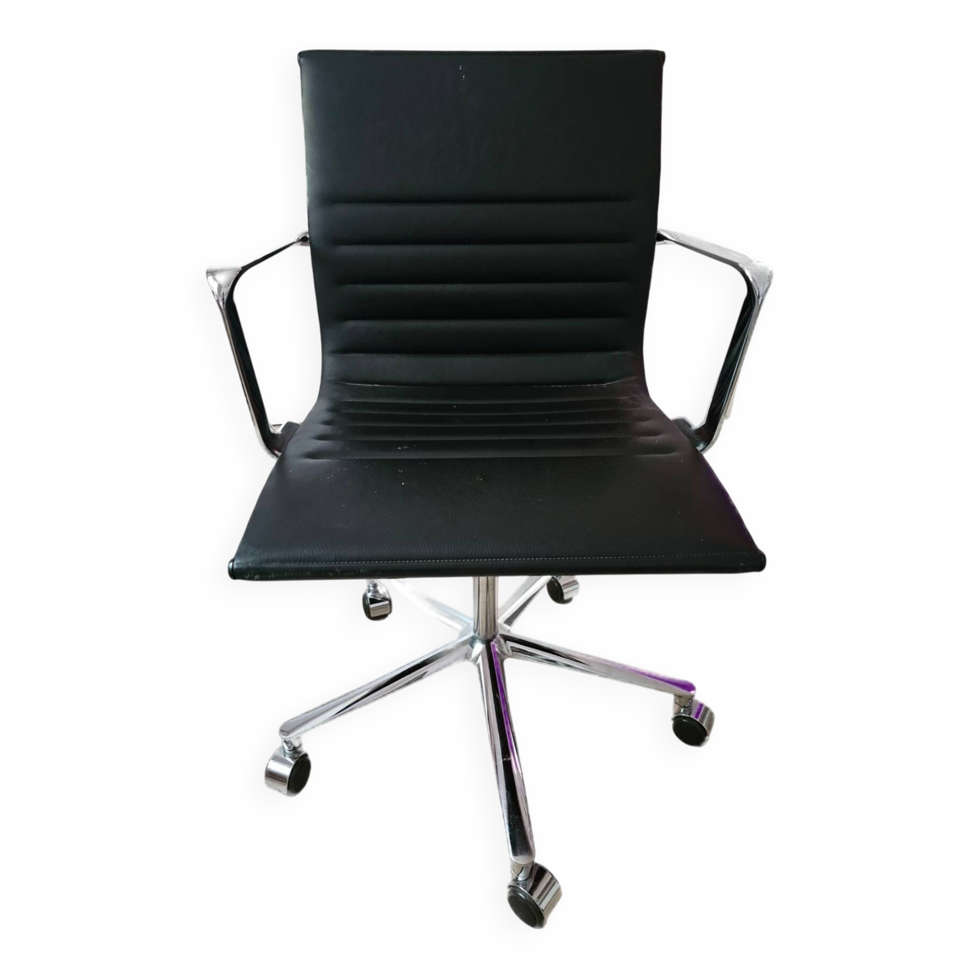 Eames Aluminium Group office chair, ICF edition, black leather, year