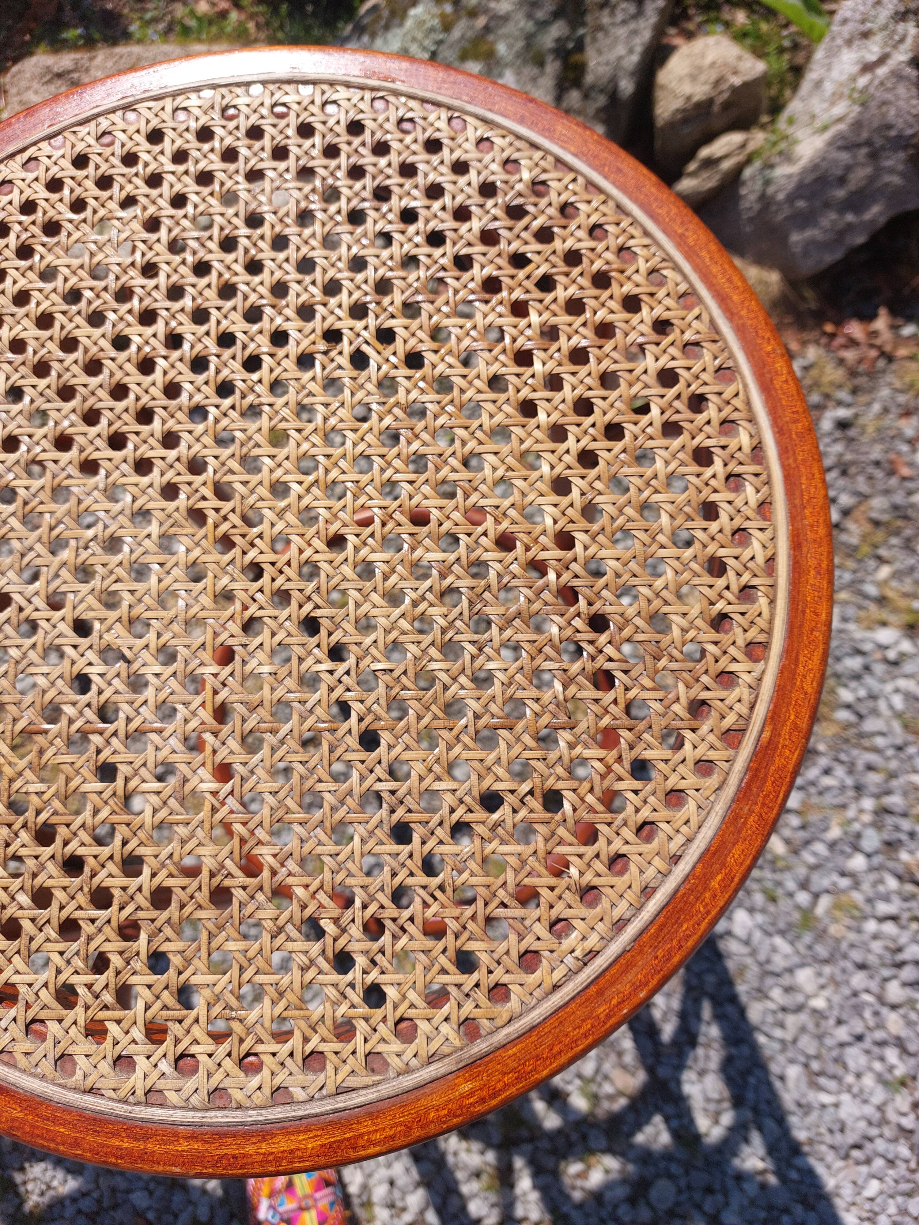 3 wooden and cane bar stools