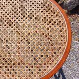 3 wooden and cane bar stools