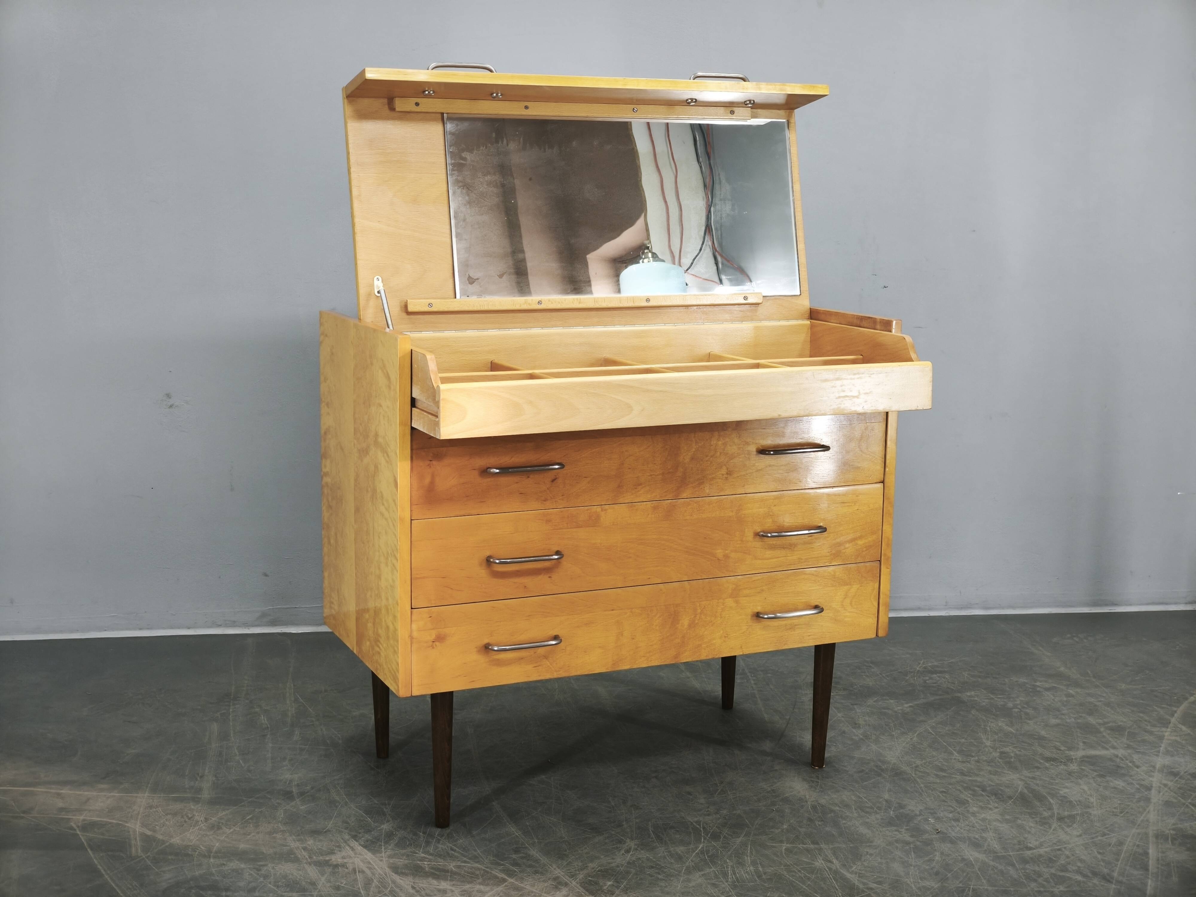 1970s UP Zavody Czech Mid Century Vanity Chest With Mirror