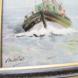 Oil on Wood Framed and Signed Henri Merlet : Fishing Boat of Face