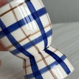 Ceramic egg cup, blue and beige checkered pattern