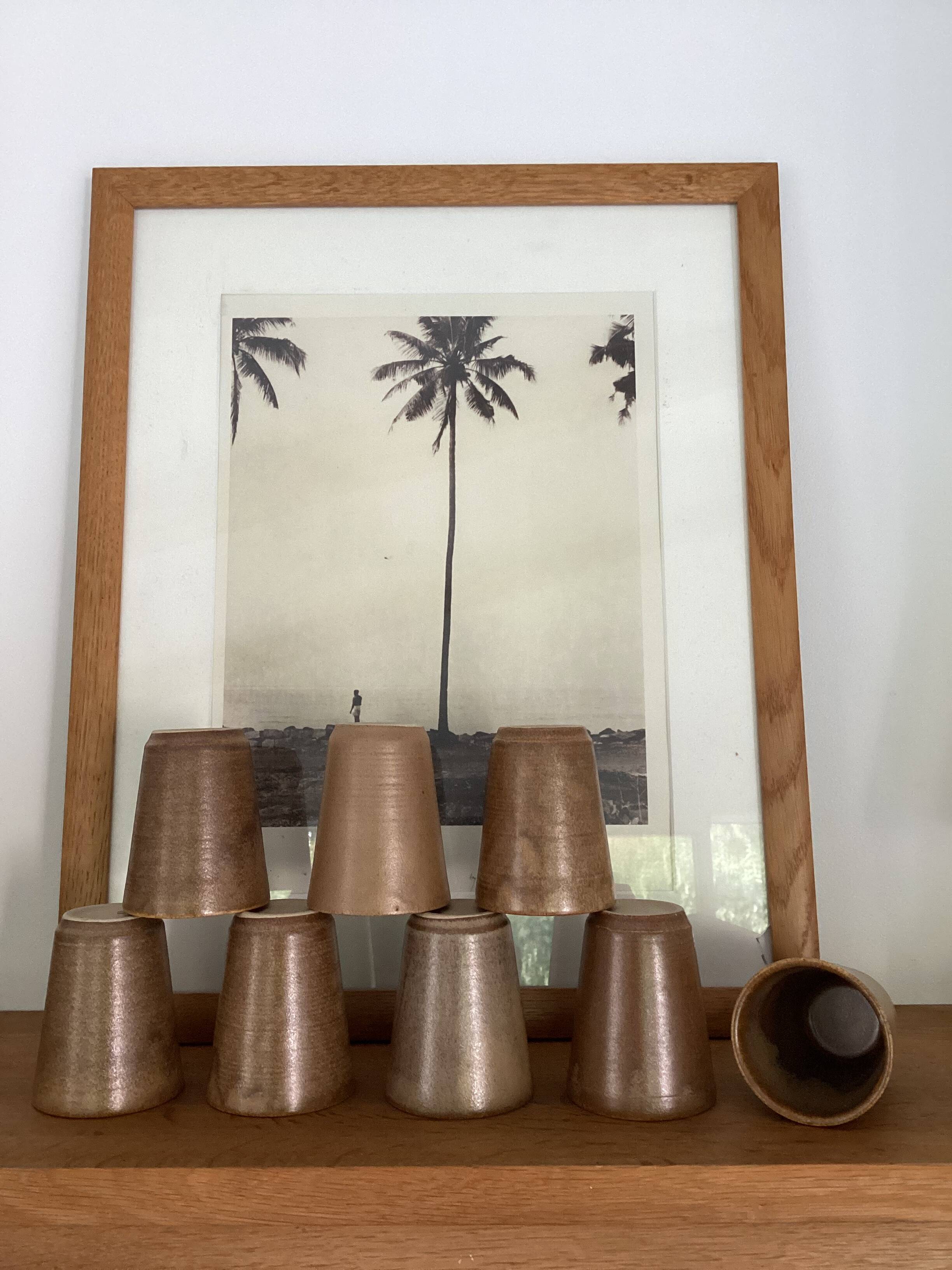 8 Digoin stoneware cups