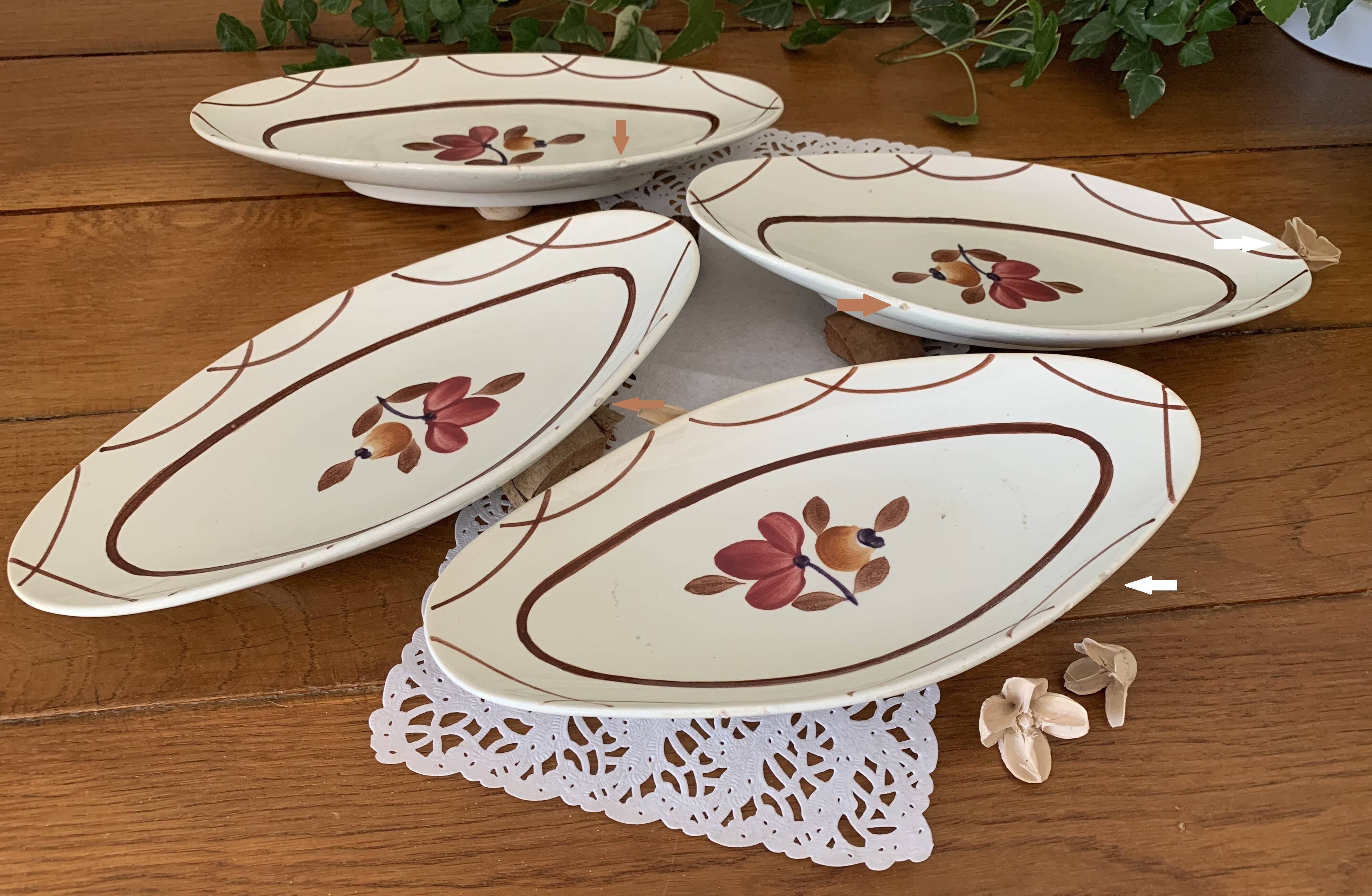 Five old earthenware bowls / butter dishes from GIEN